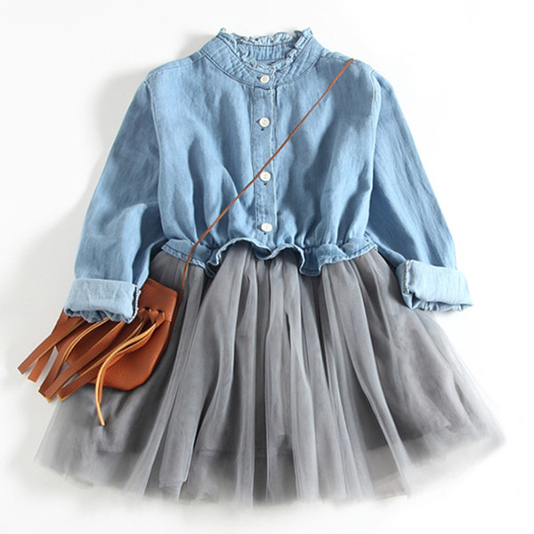 Girls Dress Autumn New Princess Denim Dress Full Sleeve Cotton Children Dress Baby Girls Clothes 2-7Years
