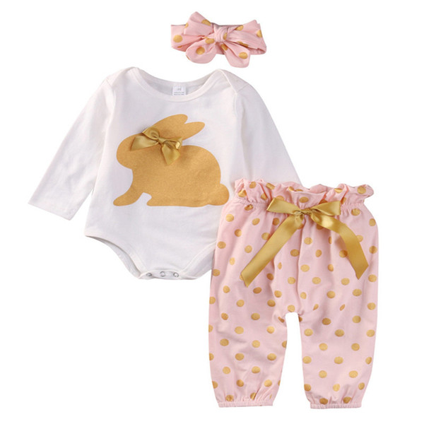 1-3T baby girl clothing set Summer rabbit long sleeve top and trousers toddler cotton bodysuit wholesale