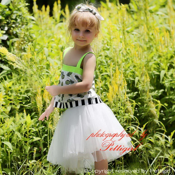 Pettigirl New Girls Clothing Sets With Bow Headband Pineapple Top And Chiffon Skirt Baby Tulle Clothes Wholesale Children Wear CS80702-14