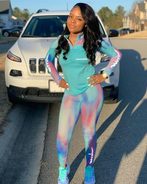 S-3XL Gradient Tracksuit Champions Women's long Sleeve Pullover T-Shirt + Pants Leggings 2 piece Joggers Set Brand Sportswear Outfits 2019