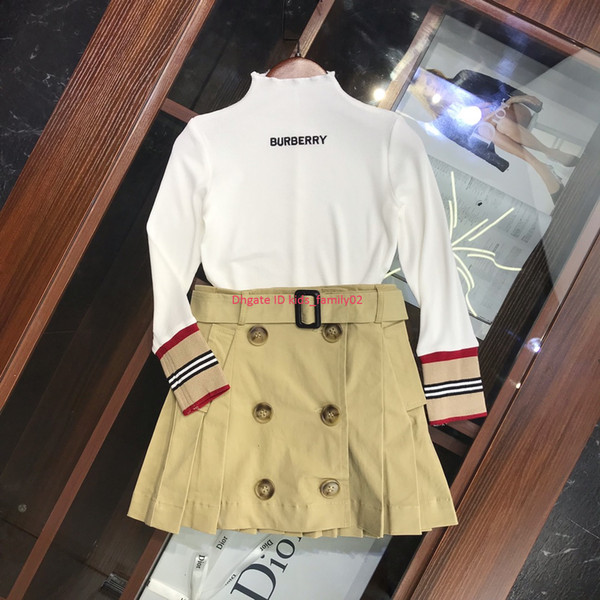 Girls skirt set kids designer clothing high collar long sleeve shirt + double breasted skirt 2pcs autumn thick cotton set