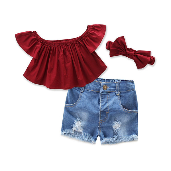 Summer 2019 New Kids Fashion Girls Clothing Sets 3 pcs T-shirt + pants Headband suits for Girls Clothes Children Clothing