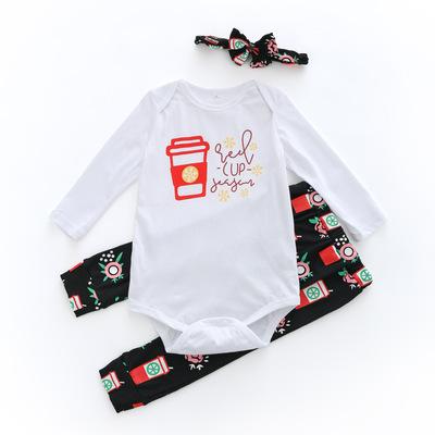 INS Infant Baby Children's wear Good quality Casual cute Baby printed hair with three-piece baby long sleeve girls home set Suit clothing