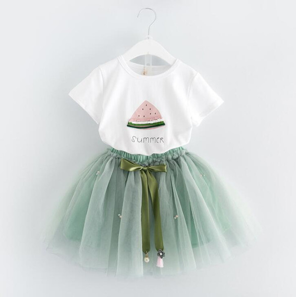 Children Watermelon print outfits girls top+bow tutu skirts 2pcs/set 2018 summer Baby suit Boutique kids Clothing Sets 2 colors