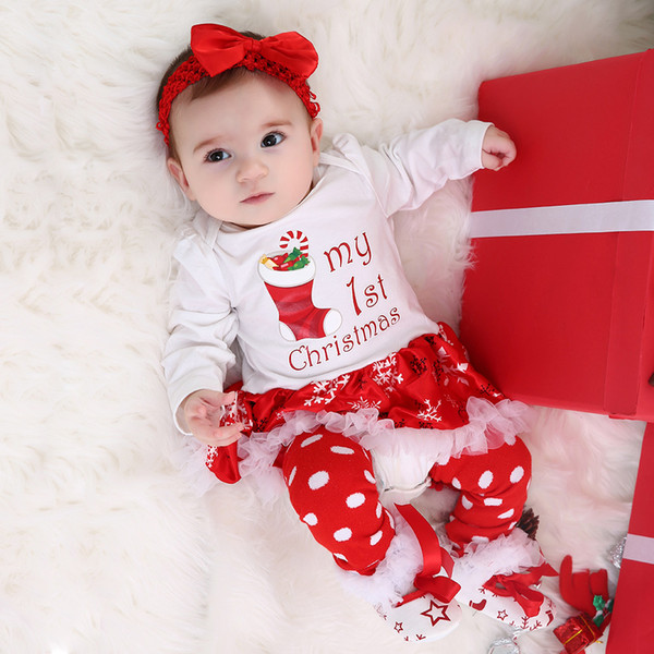 4pcs/set Christmas long-sleeved cartoon dress baby girl baptism gown christening dress coats jackets kids winter clothes