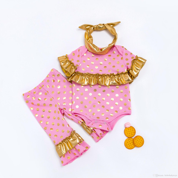 Newborn Baby Girl Autumn Clothing Sets 0-18M Infant Designer Black Sequins Ruffle Suits Cotton Romper Pants Headband 3PCS/Set B282