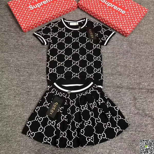 Girl Suit Summer Korean Children Dress Pure Cotton Short Sleeve Twinset New Pattern In Will Child Letter Stripe Dress baby clothing set 0324