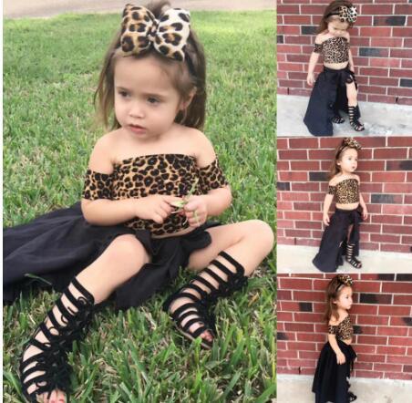 2019 4pcs Kids Clothing Baby Girls Clothes Set Leopard Top Dovetail Skirt Shorts Hair Band Baby Clothes Girls Children Set 1-5Y