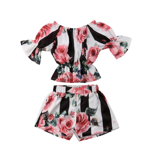Baby girls outfits cotton children Stripe Floral top+shorts 2pcs/set 2019 Summer fashion Boutique kids Clothing Sets C6289
