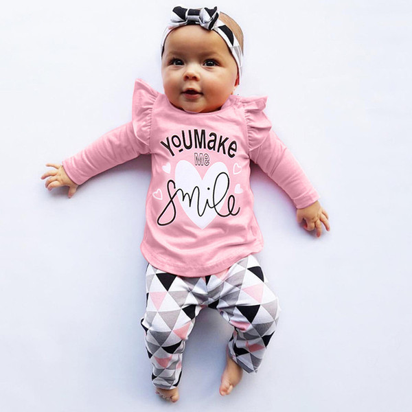 Newborn Clothes Toddler Infant Baby Girls Boys Clothes Letter Print Tops Geometric Pants Outfits Set roupa infantil