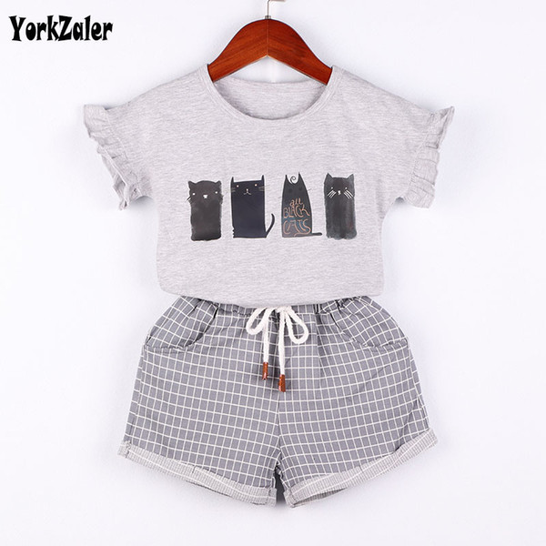 Yorkzaler Kids Clothing Set For Girl 4 Cartoon Animals Shirt With Plaid Short Pants Baby Outfits Summer Children's 2pcs Clothing SH190912