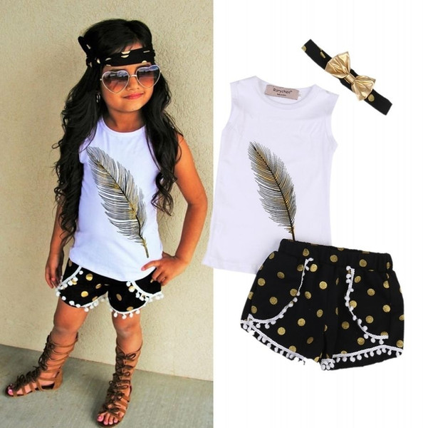 Toddler Kids Girls Clothes Vest Tops Shorts Pants 3Pcs Outfits Set Age 2-7T
