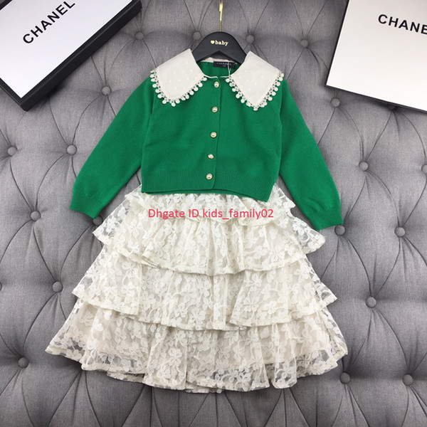 Girls skirts sets kids designer clothes knitwear + lace blend cake skirt 2pcs autumn knit blends set cascading cake skirt design news