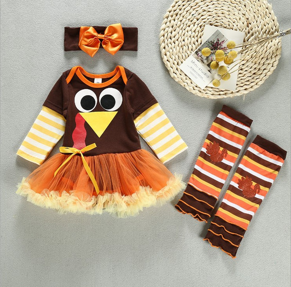 2019 Halloween Party Childrens Ins Cartoon Printed Tutu Set Spring Autumn Girls Long Sleeve Princess Outfit With Bow Headband