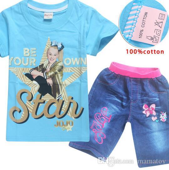 Jojo Siwa Girls sets Pure Cotton Short Sleeved Clothing Sets 18 Styles Short Sleeved T -shirt Jeans Pants