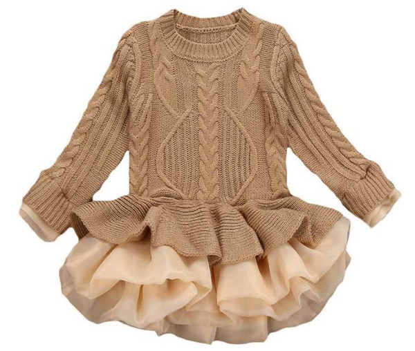 Thick Warm Girl Dress Christmas Wedding Party Dresses Knitted Chiffon Winter Kids Girls Clothes Children CLothing Girl Dress