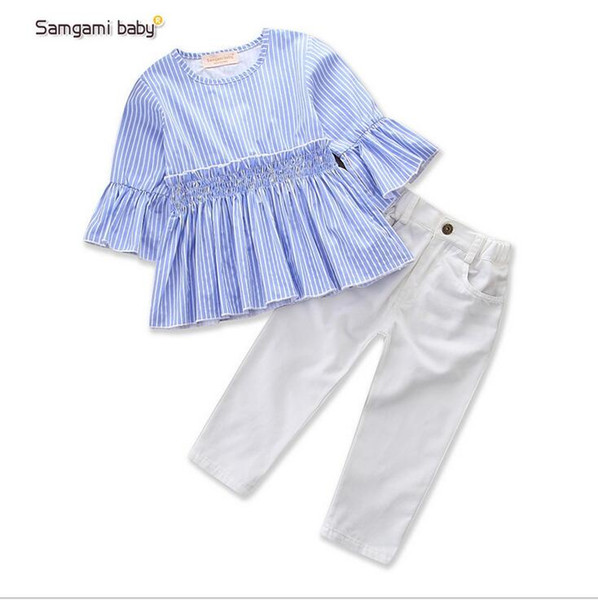 Summer best-selling new 2019 girls in the sleeve shirt + jeans sister suit 18008 manufacturers direct sales welcome order
