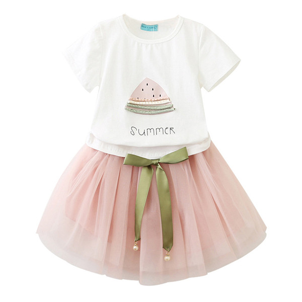 2019 explosion children's clothing summer girls T-shirt + mesh skirt children's suit kids two-piece suit Free shipping
