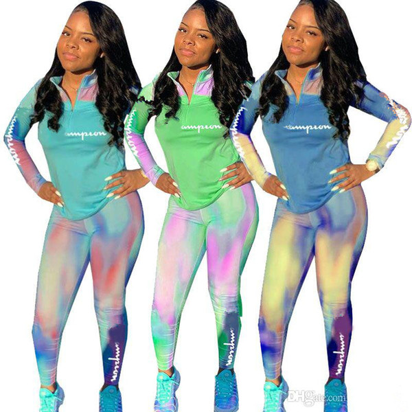 Women Tracksuit Designer long Sleeve Pullover T-Shirt + Pants Leggings 2 piece Joggers Set Brand Sportswear Gradient Color Outfits NEW