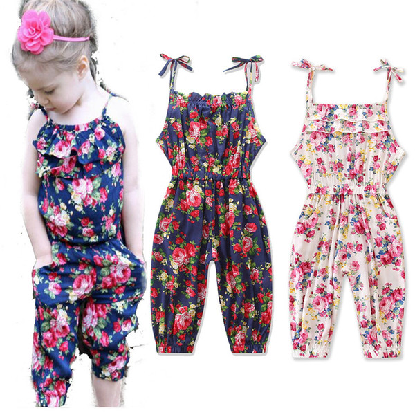 Baby clothes Girl's Floral Jumpsuit Suspender Trousers Pant 95% Cotton Flower Print Kids Summer A-530