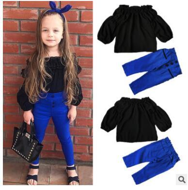 2017 foreign trade in Europe and America in spring and autumn paragraph Chiffon Strapless girls collar shirt + trousers two piece clothes