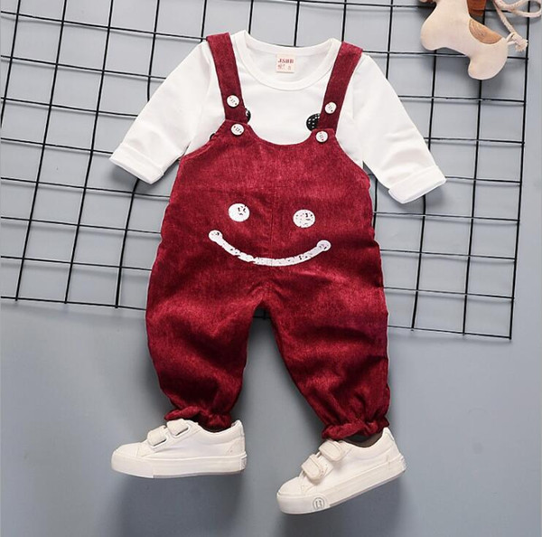 2019New Laughing Face Back Belt and Trousers Suit for Girls in Spring Cartoon Two-piece Suit for Girls in Spring