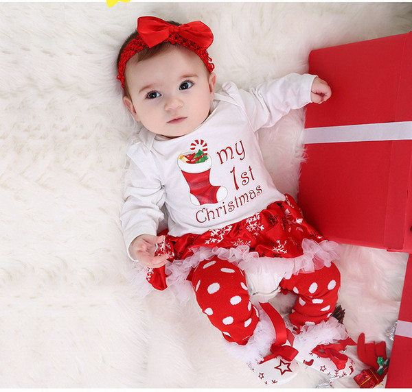 INS Christmas 4 Pcs Set Romper Baby Girls Skirt Romper 95% Cotton Toddler Jumpsuits 0-24 M