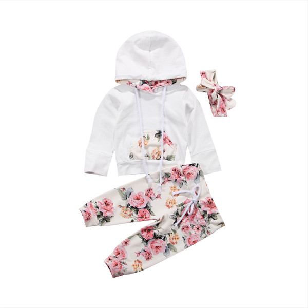 Infant Baby Girls Floral Outfit Clothes Tracksuit Hooded Tops+Leggings Pants Set