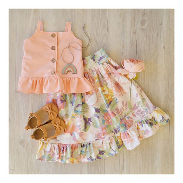 Baby Girl Floral outfits 2019 summer Sleeveless vest top+flower skirt 2pcs/set Boutique kids Clothing Sets C6284