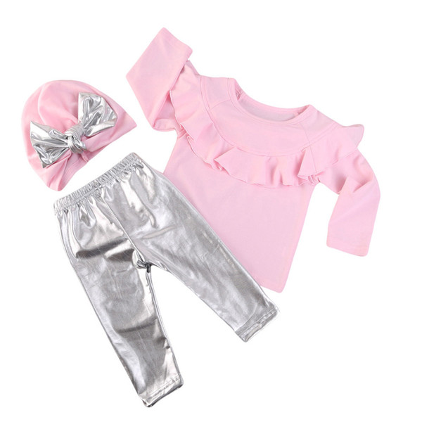 children's wear Clothing set Princess girl fungus lace Spring / Autumn Pink T-shirt + silver Long pants + bow hat three-piece set Fashion