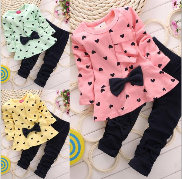 New Arrival Spring Autumn Kids Baby Girl Heart-shaped 2PCS Clothes Outfits Tops Sweater + Pants 2-5 Years kids sets TO459