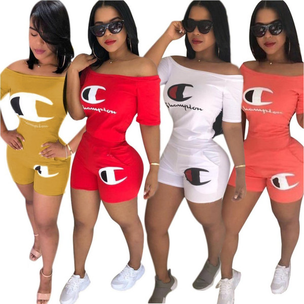 Champion brand women shorts tracksuit short sleeve outfits shirt pants 2 piece set skinny shirt short tights sport suit s-2xl