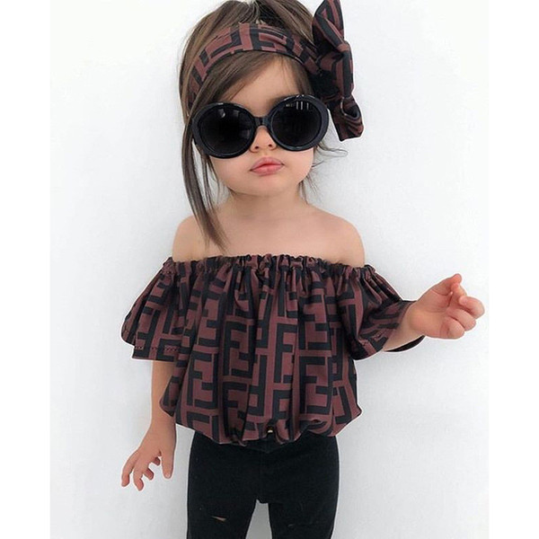 Ins FF Girls Kids Outfits Children Summer Clothing Sets Letters Off Shoulder Tops + Pants + Headband 3pcs Set Baby Girls Suit B82603