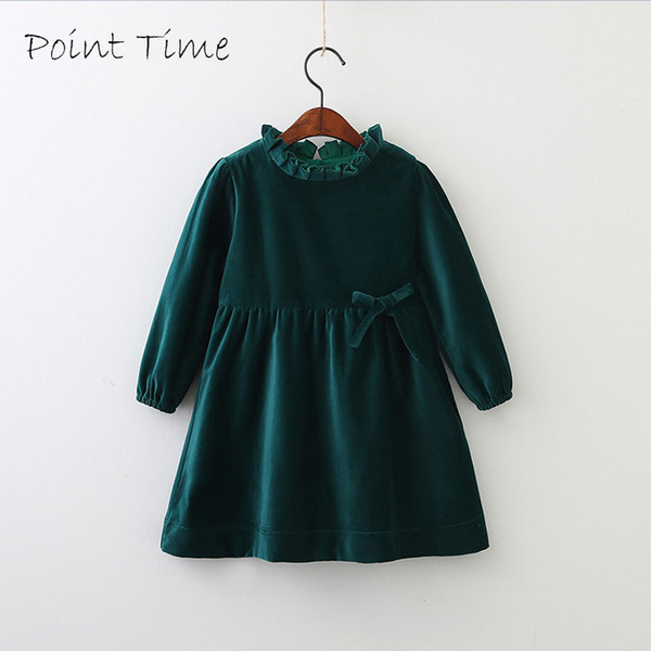 Children Girls Spring Models Cotton Velvet Bow Girls Dress Children Long Sleeved Wood Ear Collar Autumn Baby Girls Kids TopsMX190912