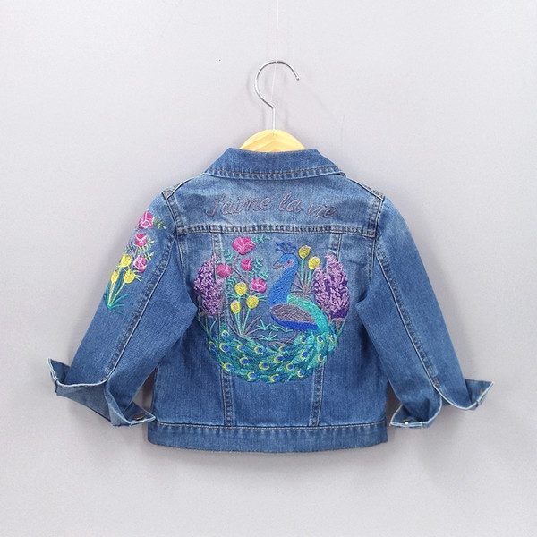 2-10T Spring Girls Outfits Toddler Denim Embroidery Cockdail Flowers Jeans Jacket Kids Coats Baby Girl Clothing Children ClothesMX190916