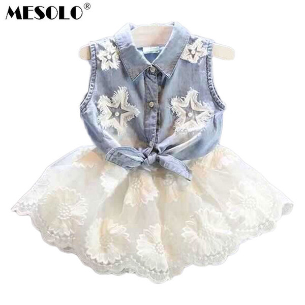 Mesolo 2019new Casual Children Sets Flowers Blue T-shirt+ White Pants With Pu Belt Girls Clothing Sets Kids Summer Suit Y190518