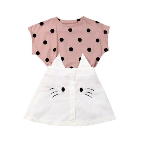2-7Years Toddler Newborn Baby Girl Dot Top Dress Skirts Summer Outfits 2Pcs Clothes