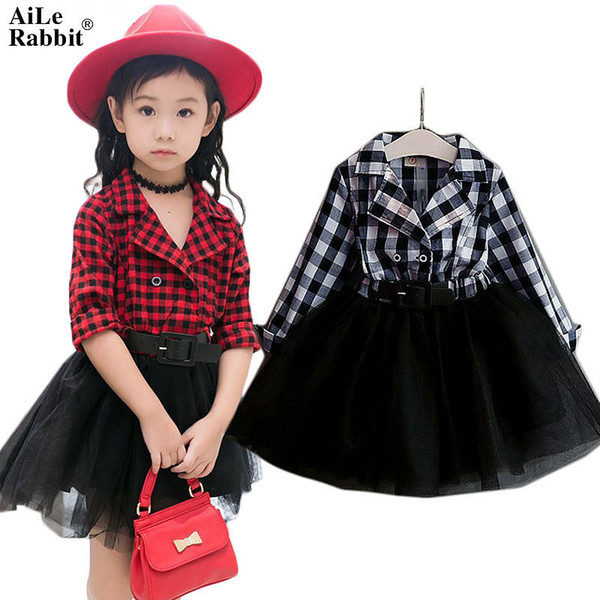 Aile Rabbit Girls Tutu Dresses Spring Autumn Full Sleeve Children's Clothing Plaid Lace Dress Outfits Kids Clothes K1 MX190724