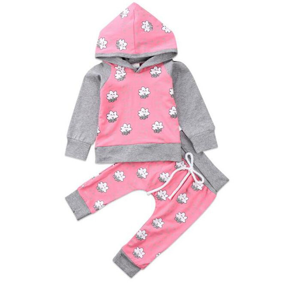 18 Baby Girl Hoodie Toddler Outfits Tops + Pants 2PCS Set Geometric Baby kids Clothing Long Sleeve Pink Girls Clothes 0-24M