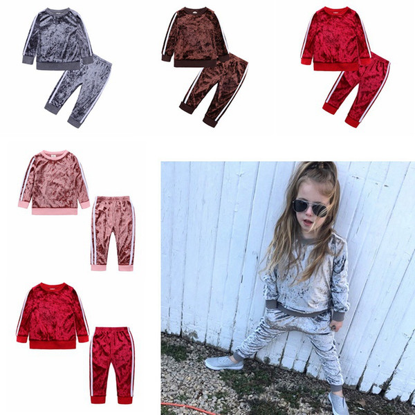 Autumn Winter Kids Velvet Clothes Set Baby Girls Designer Casual Clothing Outsuits Thicken Tops Pants Two-Piece HHAA696