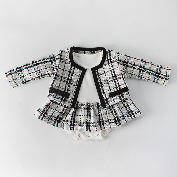 Toddler Clothes Fashion Baby Bodysuit for Girls Plaid Infant Jumpsuit Kids Girl Romper with Coat Baby Onesie Baby Costume