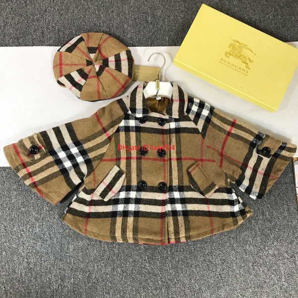 Girls set children's designer clothing 2019 autumn cloak models Nizi coat + hat 2pcs classic style fashion plaid design girls suit