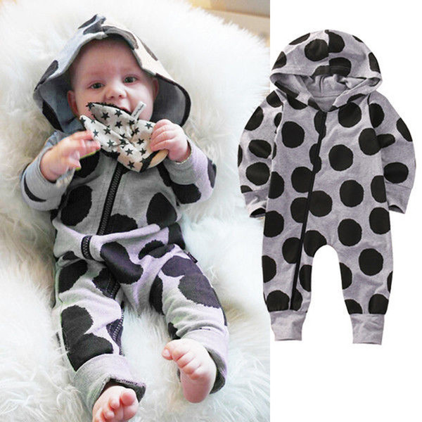 Baby onesies spring and autumn boys long-sleeved hooded clothes female baby gray zipper hooded jumpsuit romper tide