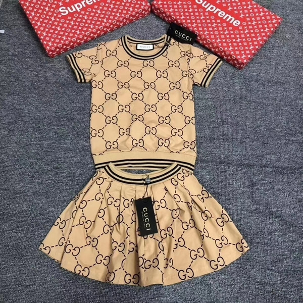 Girl Suit Summer Korean Children tutu Dress Pure Cotton Short Sleeve Twinset In Will Child Letter Stripe Dress baby clothing set 092008