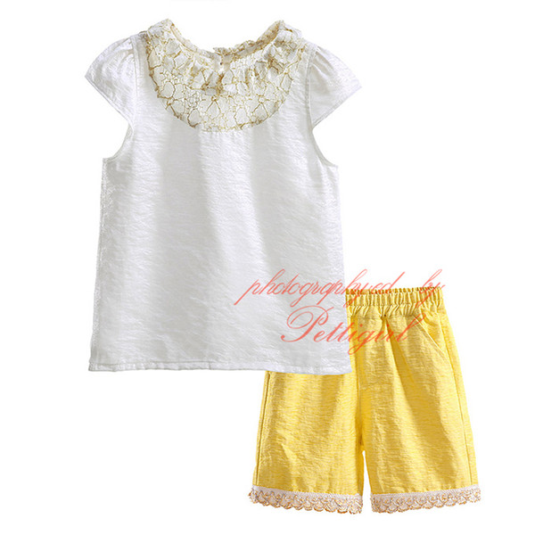 Pettigirl New Summer Baby Girls Clothing Sets White Tops 2 pcs Yellow Shorts Girls Pants Suit Sleeveless Kid Clothes DMCS81020-3L
