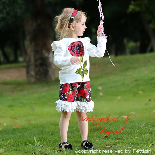 Pettigirl New Sweet Girls Floral Rose Top And Shorts 2pcs Girls Casual Clothing Sets For Wholesale Children Clothing CS80813-77F