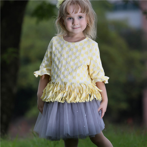 Pettigirl Summer Child Girls Clothing Set With Tulle Skirt And Tassel Top Princess Girl Outfits For Baby Clothing CS80813-79F