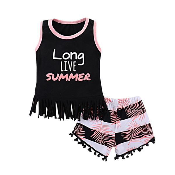 INS Baby Clothes Sets Long Live Summer Printed Tassel Vest Shorts 2PCS Set Summer Sleeveless Kids Outfits Baby Clothing YW2109