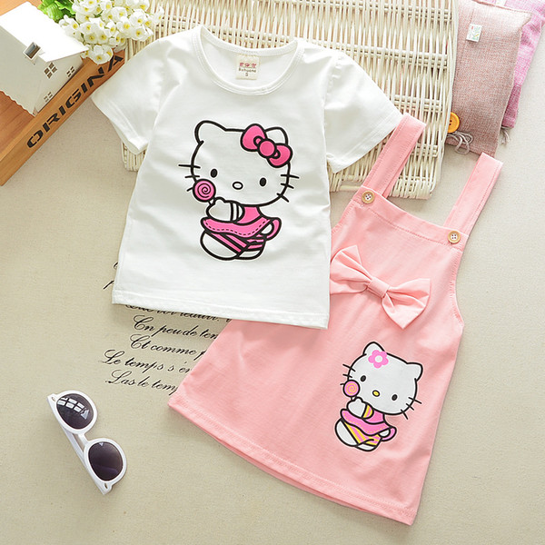 2PCS Toddler Kids Baby Girls Outfits T-shirt Tops+Skirt Overalls Strap Dress Outfits Set Clothes