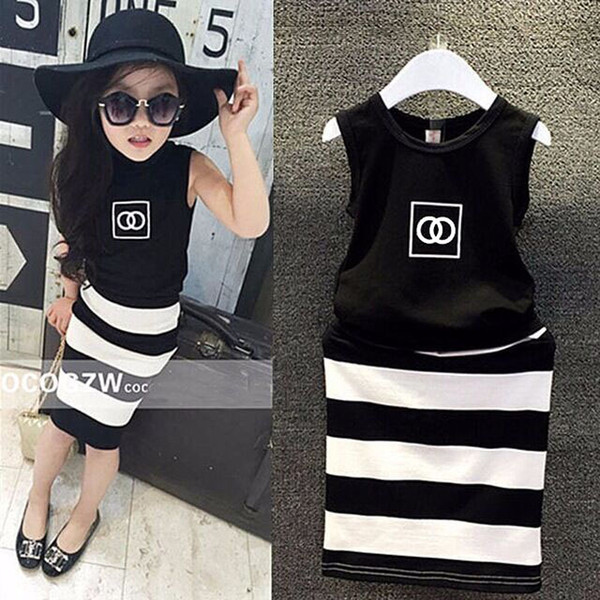 new pattern fashion movement summer dress girls clothes baby black and white striped dress children Clothing